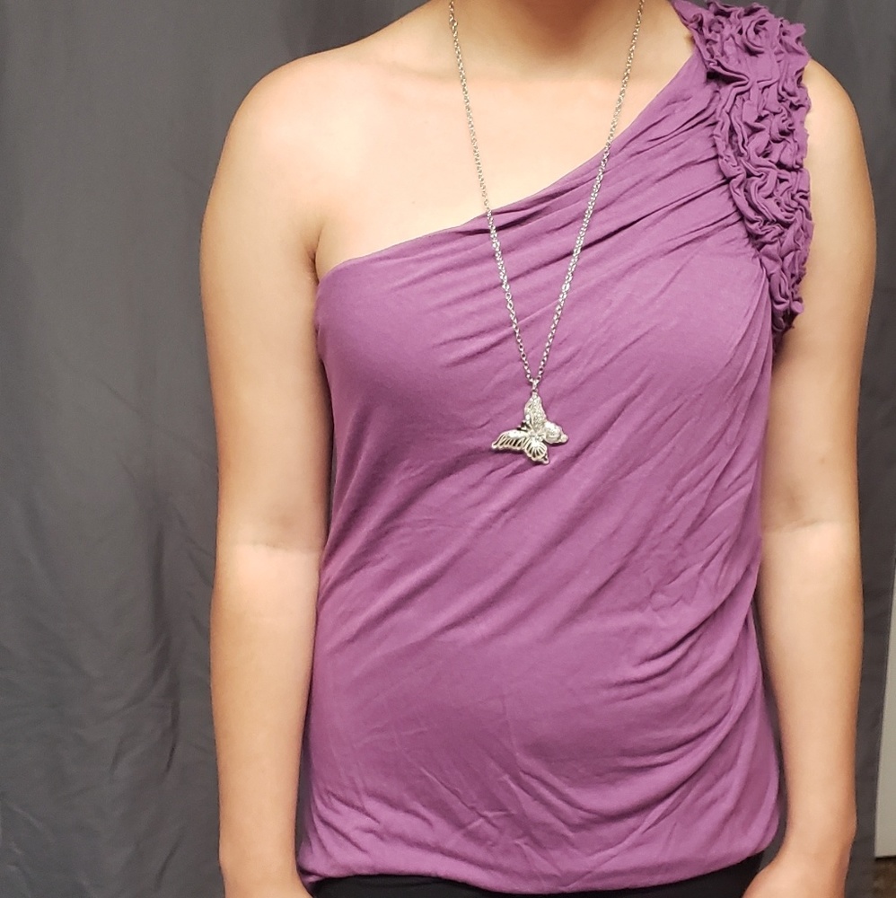 Pretty Purple Top Hue One Shoulder w/Flower Detail